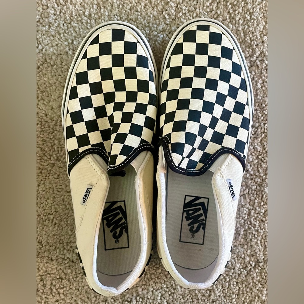 Checkered White and Black Old Skool Slip-On Vans